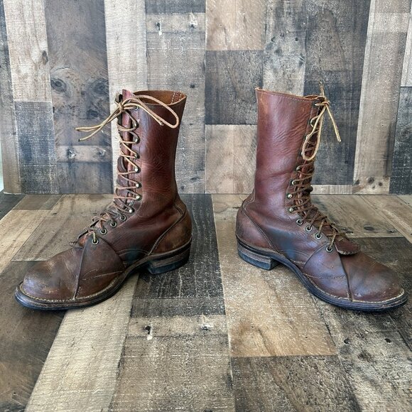 Unbranded Vintage Linesman Logger Plain Toe Lace Up Work Boots Mens 10.5 D - Picture 5 of 12
